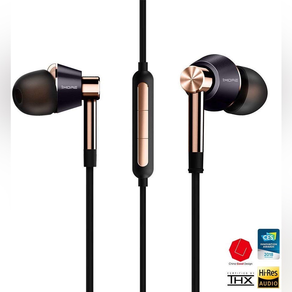 1MORE E1001 Triple Driver In Ear Earphones Earbuds Hi-Res Headphones Gold New